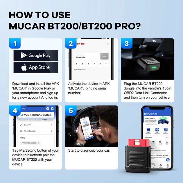 Мультимарковий автосканер MUCAR BT200 Bluetooth OBD2 для повної діагностики автомобіля - Фото 4 Мультимарковий автосканер MUCAR BT200 Bluetooth OBD2 для повної діагностики автомобіля - зображення 4