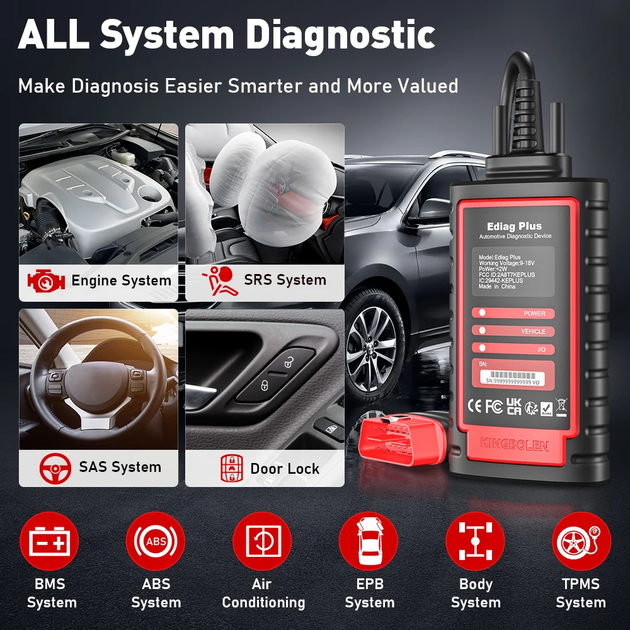 Диагностический сканер KINGBOLEN EDIAG Plus - профессиональный OBD2 автосканер с поддержкой ECU Coding, CAN-FD - изображение 3