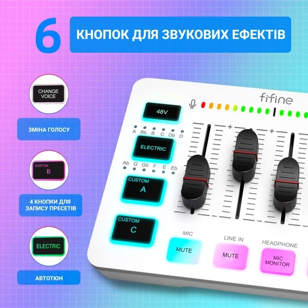 Микшерный пульт Fifine Sound Card (SC3) White - изображение 9