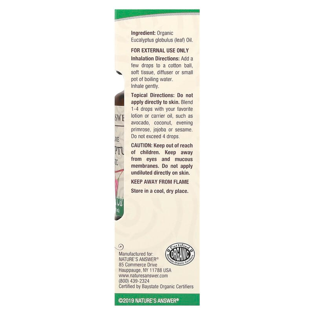 Органическое эфирное масло эвкалипта Nature's Answer "Eucalyptus Organic Essential Oil" (15 мл) - изображение 3