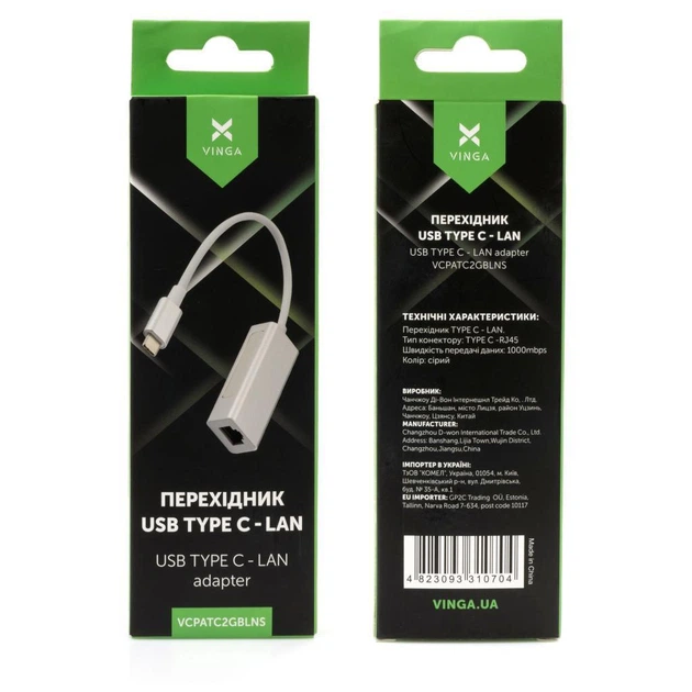 Перехідник USB-C to RJ45 Ethernet 1000Mbps aluminium Vinga - зображення 4