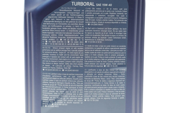 Оливи моторні Turboral SAE 15W40 (5 Liter) ARAL AR-15F45B - зображення 2