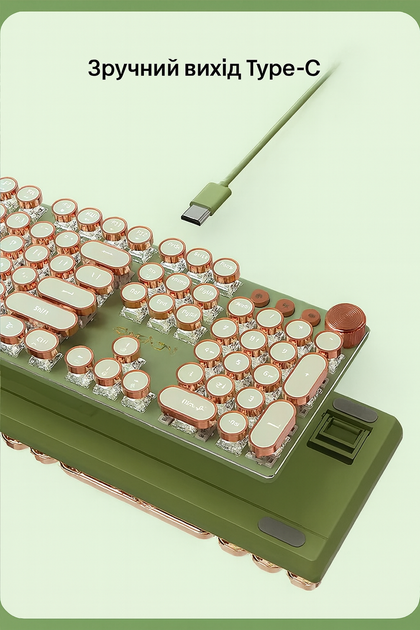 Механическая клавиатура Type-C с круглыми ретро-клавишами, проводная, компактная с подсветкой V20 - изображение 6