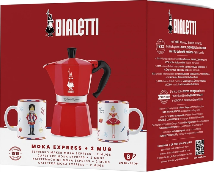 Zestaw Bialetti Nutcracker Moka Express Kawiarka na 6 filiżanek 300 ml + 2 kubki czerwona (8006363074384) - obraz 4