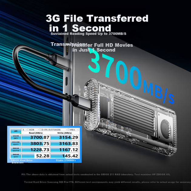 Корпус для жорсткого диска ORICO USB4, сумісний з Thunderbolt 4/3, портативний корпус для жорсткого диска M.2 NVMe, підходить для ноутбука Apple Mac Mini SSD, твердотільний накопичувач розширення TCM2-чорний - зображення 6