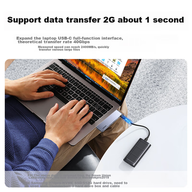 USB-хаб Ugreen CM380 Dual USB-C To HDMI+2xUSB 3.0 A+TF/SD+USB-C Female Converter Space Gray - зображення 6