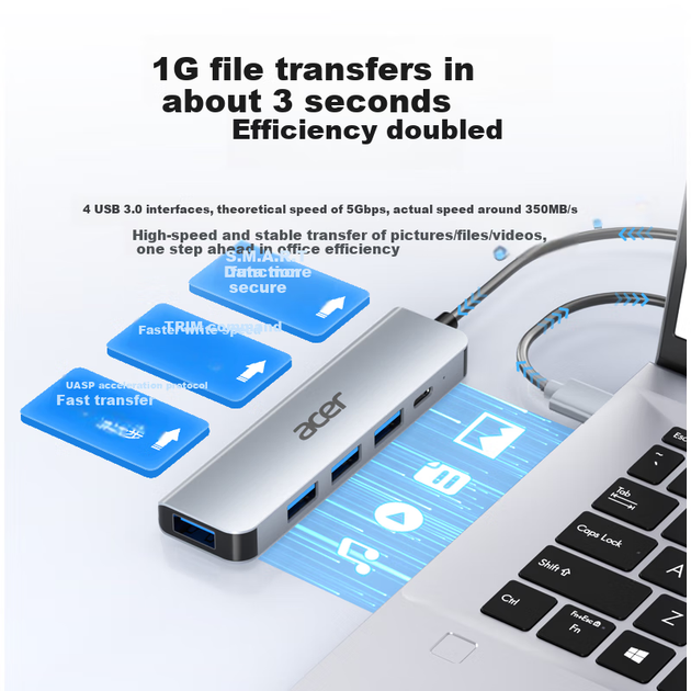 Док-станція Acer USB 3.0, 4 порти, Type-C, 1 м - зображення 4