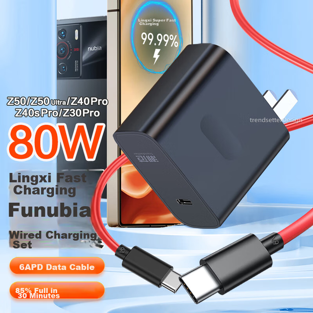 Мережевий зарядний пристрій Trendsetter 80W USB-C Black - зображення 2