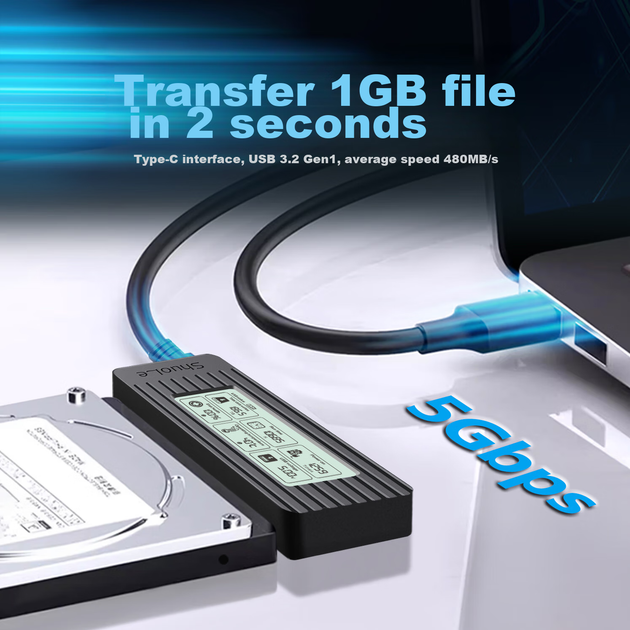 Перехідник-адаптер Shuole U25C-L USB 3.2 – SATA для HDD/SSD 2.5"/3.5" з LCD екраном - зображення 9