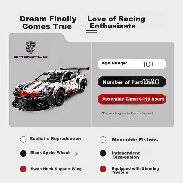 Конструктор LEGO TECHNIC Porsche 911 RSR 1580 деталей (42096) - изображение 6