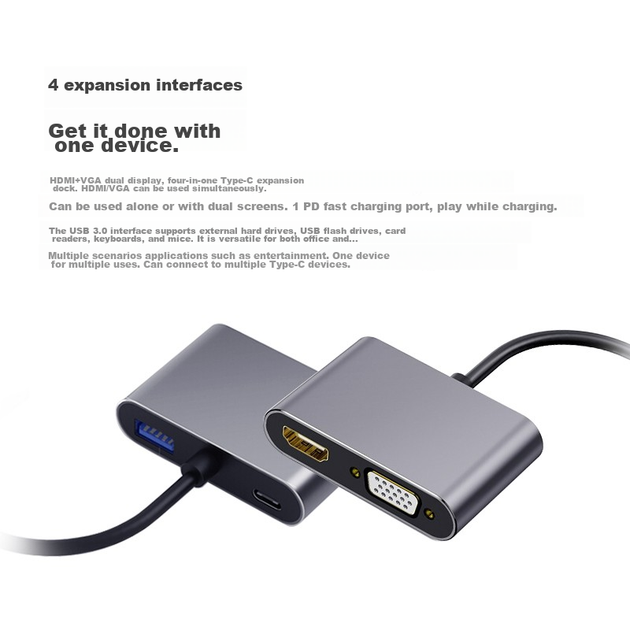 Док-станція розширення Isky Type-C, перетворювач USB-C на HDMI/VGA, 4K, для комп'ютерів Apple MacBook, розширює можливості iPad Pro, підключається до телевізора-проектора, адаптер для планшетів Huawei - зображення 2