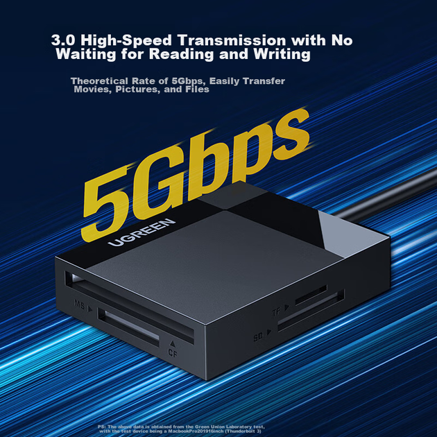 Кардридер Ugreen USB/Type-C 3.0 High-Speed SD/TF/CF/MS All-in-One Black - зображення 3