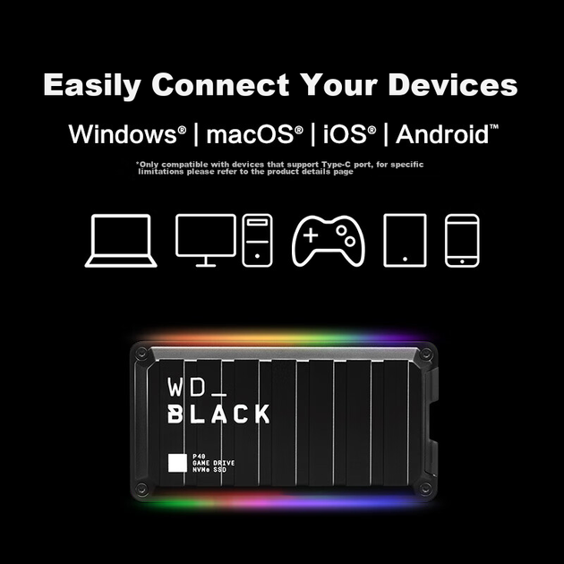 SSD диск Western Digital WD_BLACK P40 500GB Type-C External Black - изображение 3