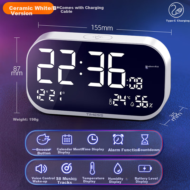 Часы настольные TIMESS Smart 2025 с громким звуком (100110237657) - Фото 5 Часы настольные TIMESS Smart 2025 с громким звуком (100110237657) - изображение 5