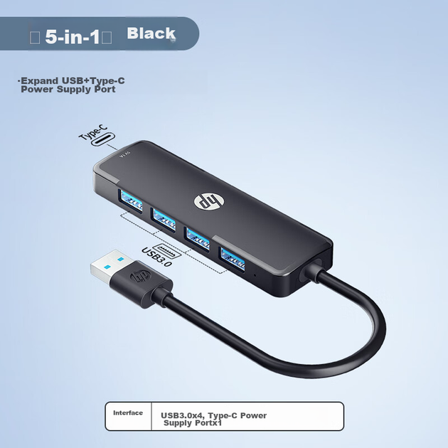 Удлинитель USB HP 2 метра, многопортовый USB-кабель-концентратор USB 3.0 для ноутбука, разветвитель для компьютера, автономный источник питания. - изображение 5