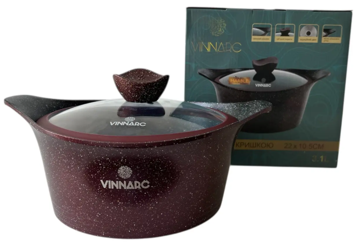 Кастрюля Vinnarc круглая с крышкой 22 см 3.1 л (VB-A0322NS) - изображение 4