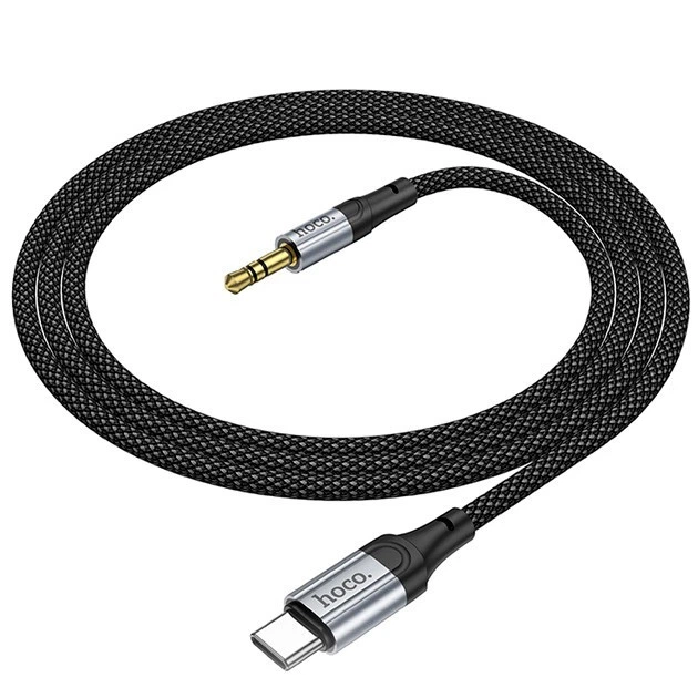 Кабель AUX Type-C Hoco UPA26 1м для передачі аудіо сигналу з нейлоновим оплетенням чорний - зображення 3