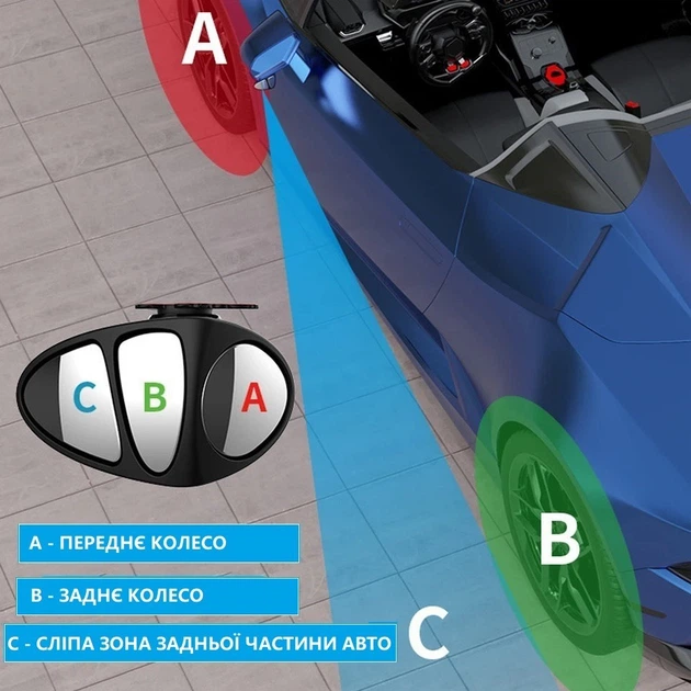 Автомобильное трёхстороннее зеркало для слепых зон, левое, 8.3х6 см Черный - изображение 5
