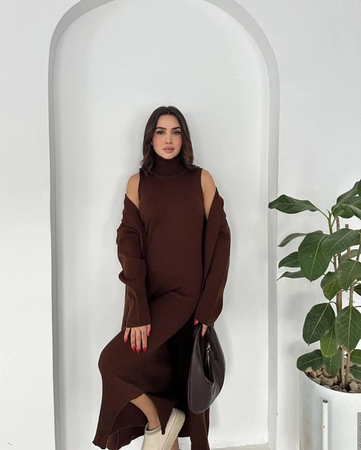 Комлект з сукні та кардигану One size Коричневий (10117) - Фото 4 Комлект з сукні та кардигану One size Коричневий (10117) - зображення 4