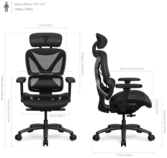 Кресло игровое TX3 XTC Mesh Black (TEGC-3054101.11) - Фото 8 Кресло игровое TX3 XTC Mesh Black (TEGC-3054101.11) - изображение 8