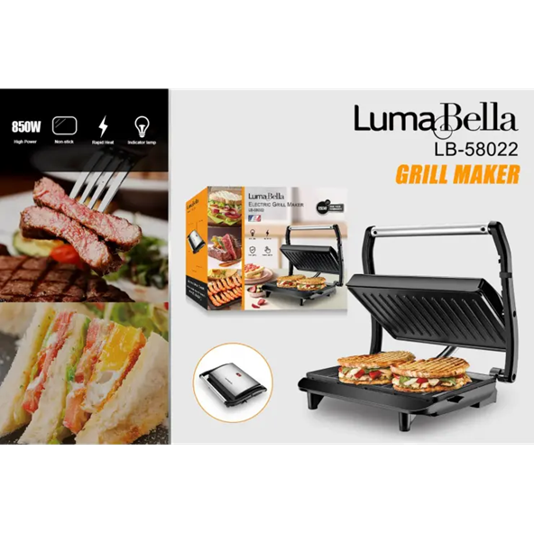 Гриль электрический прижимной Luma Bella LB-58022 антипригарное покрытие для мяса овощей сэндвичей 850Вт Черный с серым - изображение 4