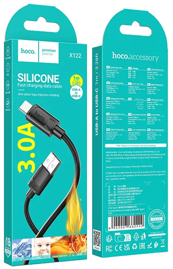 Кабель для зарядки Hoco X122 USB-A → Type-C силиконовый 1 м поддержка быстрой зарядки до 3 A Черный - изображение 6