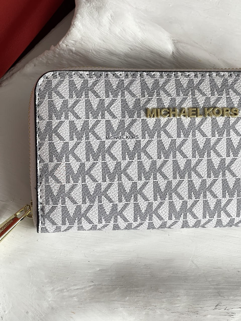Жіночий гаманець Michael Kors еко-шкіра 8 відділів для карт білий 20×11 см (LUX1170) - изображение 3