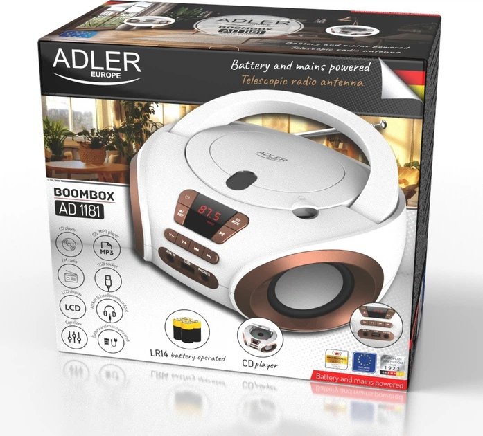 Odbiornik radiowy Adler AD 1181 FM Boombox CD-MP3 White (5905575909046) - obraz 16