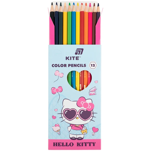 Олівці кольорові Kite Hello Kitty в картонній коробці шестигранні деревина 12 шт (HK26-051) - зображення 4