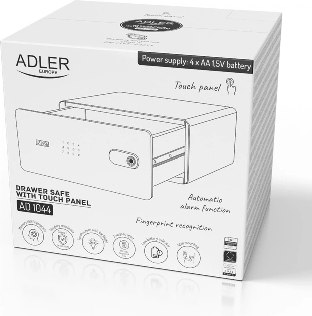 Сейф-шухляда Adler AD 1044 із сенсорною панеллю та зчитувачем відбитків пальців (5905575910639) - зображення 18