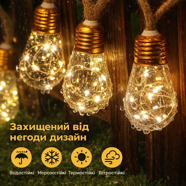 Вуличний та домашній LED світильник+POWER BANK Sunlamp 8 м + 2 м, 20 ламп по 10 LED, 220V, IP65, тепле світло, з пультом і 8 режимами - Фото 3 Вуличний та домашній LED світильник+POWER BANK Sunlamp 8 м + 2 м, 20 ламп по 10 LED, 220V, IP65, тепле світло, з пультом і 8 режимами - зображення 3