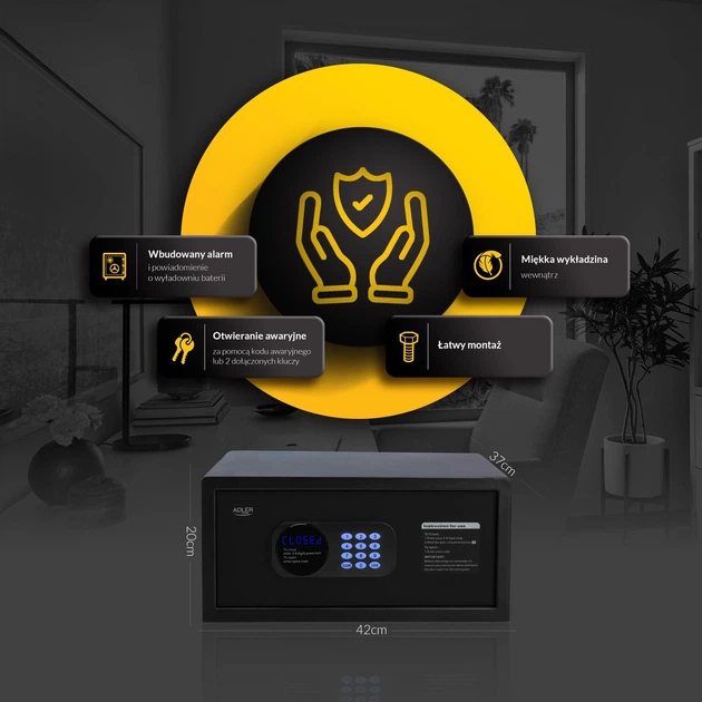 Сейф Adler AD 1045 з електронним кодом та замком (5905575910646) - зображення 12