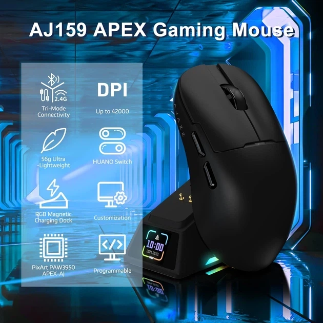 Ігрова миша бездротова Ajazz AJ159 APEX PAW3950 Black - изображение 7