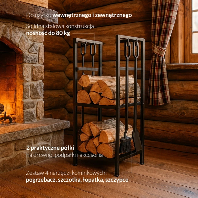 Stojak na drewno kominkowe Adler AD 6815 z zestawem narzędzi (5905575909404) - obraz 10