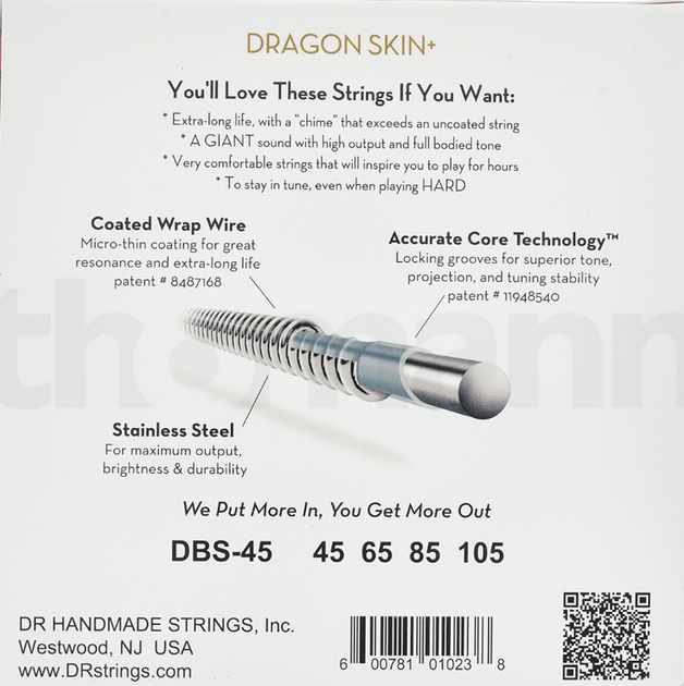 Струны для бас-гитары DR DBS-45 Dragon Skin Coated Medium 4-String 45/105 - Фото 2 Струны для бас-гитары DR DBS-45 Dragon Skin Coated Medium 4-String 45/105 - изображение 2