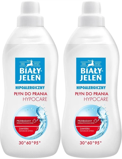 Płyn do prania Biały Jeleń Hypocare hipoalergiczny 2 x 1000 ml (5900133007967/2) - obraz 1