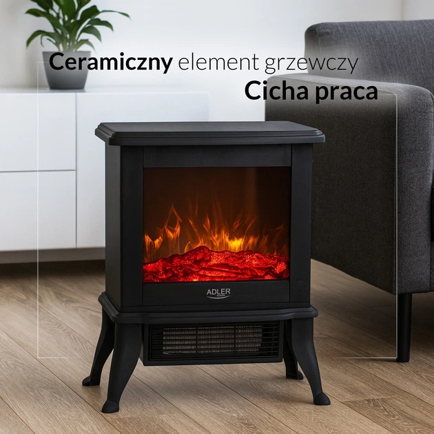 Kominek elektryczny Adler AD 7754 1000W / 1800W z efektem 3D płomienia (5905575910059) - obraz 10