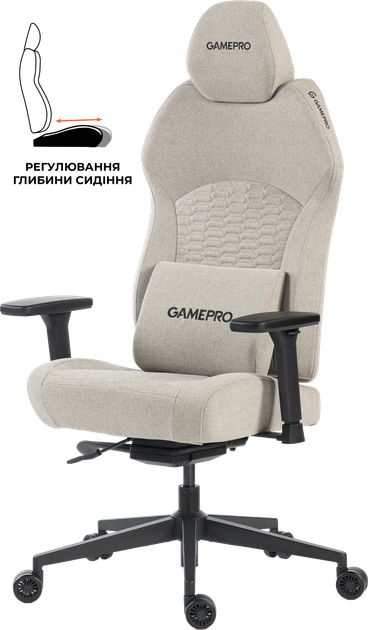 Геймерское игровое кресло с регулированной глубиной сидения GamePro GC760LG Light Grey Fabric - Фото 1 Геймерское игровое кресло с регулированной глубиной сидения GamePro GC760LG Light Grey Fabric - изображение 1