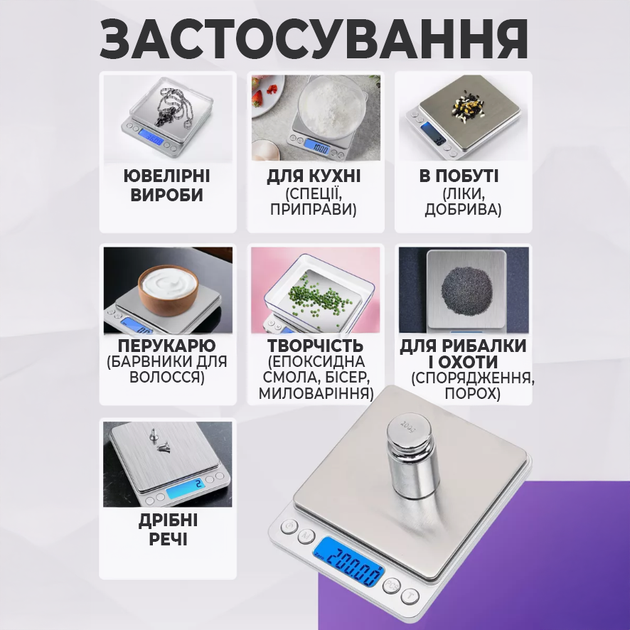 Ваги електронні ювелірні 0.1–2000 г високоточні кишенькові кухонні з функцією тарування Сріблясті - зображення 4