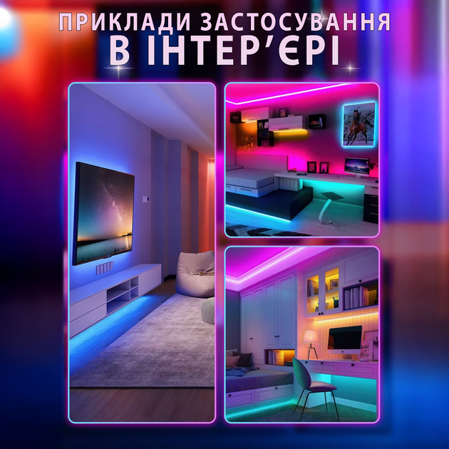Світлодіодна RGB стрічка 5м в силіконі Різнокольорова LED лента освітлення з пультом та контролером кольору на самоклейці - зображення 2