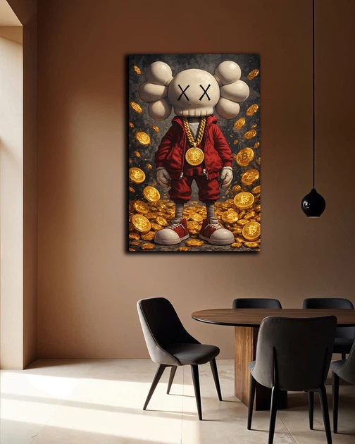 Поп-арт картина на полотні - KAWS gold bitcoin Криптовалюта декор для офісу та кабінету - 40х60 см - изображение 5