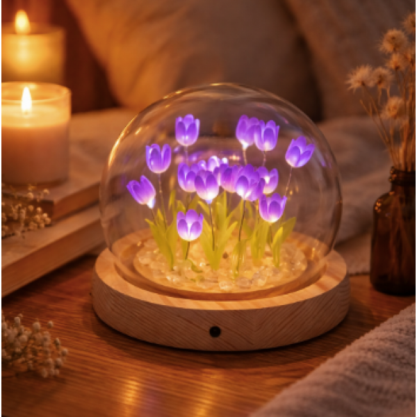 Набор для творчества DIY, "Тюльпаны в колбе" UKC LED night light bulb, фиолетовые цветы - Фото 2 Набор для творчества DIY, "Тюльпаны в колбе" UKC LED night light bulb, фиолетовые цветы - изображение 2