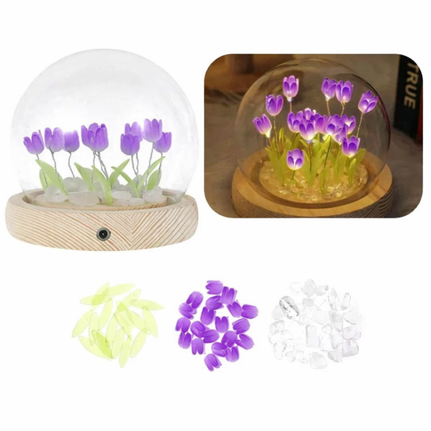 Набор для творчества DIY, "Тюльпаны в колбе" UKC LED night light bulb, фиолетовые цветы - Фото 3 Набор для творчества DIY, "Тюльпаны в колбе" UKC LED night light bulb, фиолетовые цветы - изображение 3