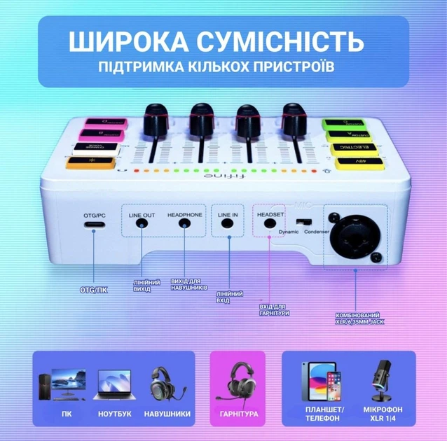 Мікшерний пульт Fifine SC3W - Фото 8 Мікшерний пульт Fifine SC3W - изображение 8