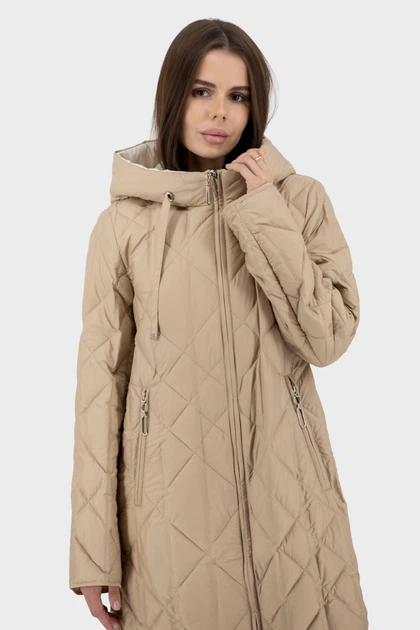 Жіноча стьобана куртка з біопухом, однотонна, на блискавці Snow Owl (кемел, 4XL), 117017, 116985 - зображення 2