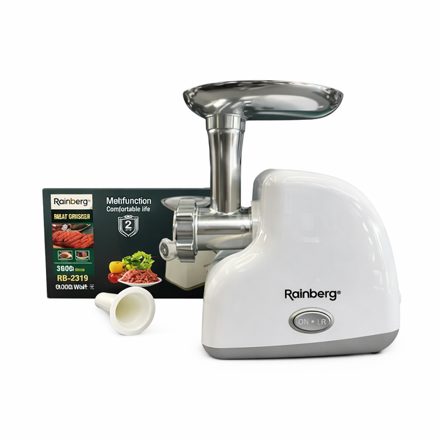 Электрическая мясорубка Rainberg RB-2319 3000 Вт с реверсом и защитой от перегрузки белая - Фото 2 Электрическая мясорубка Rainberg RB-2319 3000 Вт с реверсом и защитой от перегрузки белая - изображение 2