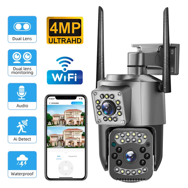 Поворотная уличная Wi-Fi камера видеонаблюдения SC03 V380 Pro 4MP на два объектива - Фото 4 Поворотная уличная Wi-Fi камера видеонаблюдения SC03 V380 Pro 4MP на два объектива - изображение 4