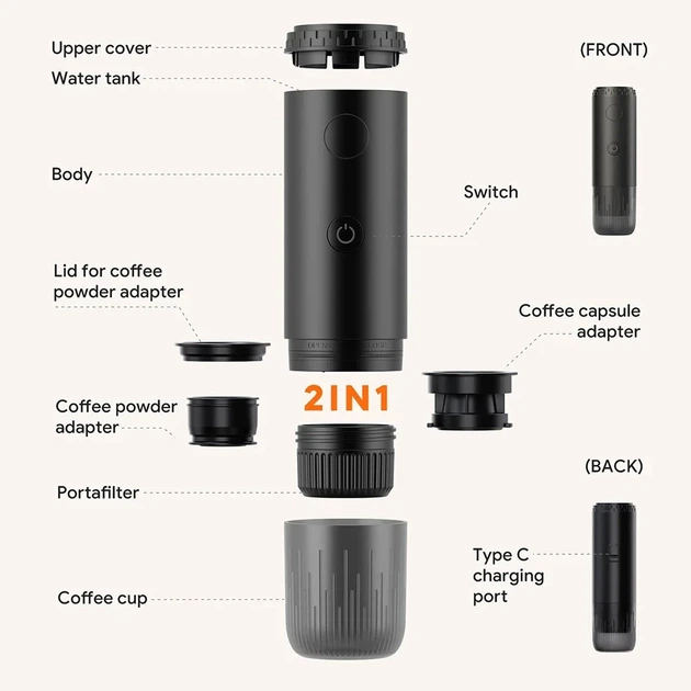 Портативна кавоварка iCafilas Espresso Maker 19 Bar з нагріванням Біла - зображення 2