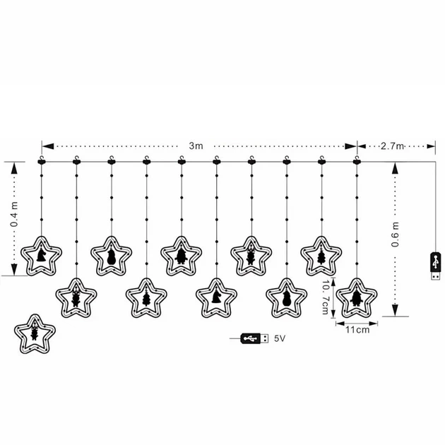 LED штора гирлянда с игрушкой звезды 8 режимов работы теплый свет 3×0.8 м (AA0232) - Фото 12 LED штора гирлянда с игрушкой звезды 8 режимов работы теплый свет 3×0.8 м (AA0232) - изображение 12