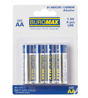 Батарейка BUROMAX АА LR6 5900-4 4шт/упак. (ціна за уп) /BM.5900-4/ - Фото 1 Батарейка BUROMAX АА LR6 5900-4 4шт/упак. (ціна за уп) /BM.5900-4/ - зображення 1